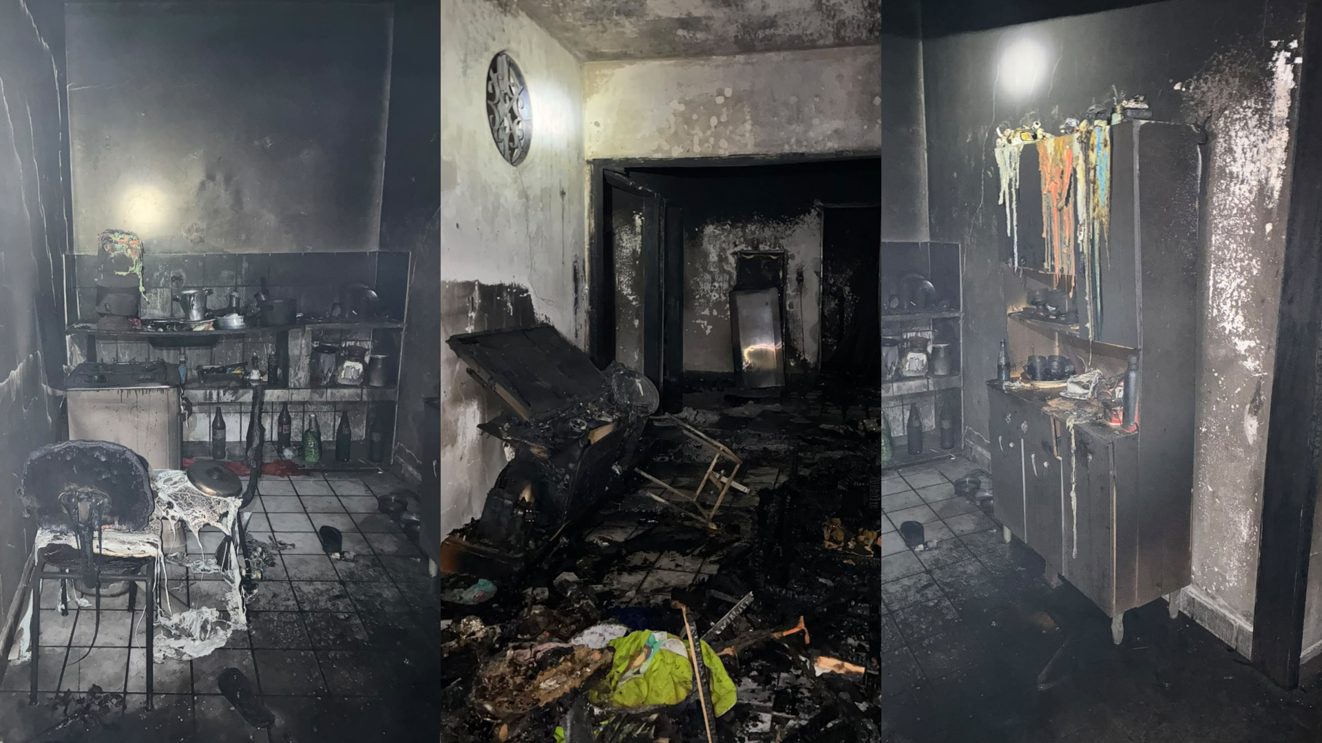 Mulher e crianças são socorridas após incêndio destruir apartamento em Patos