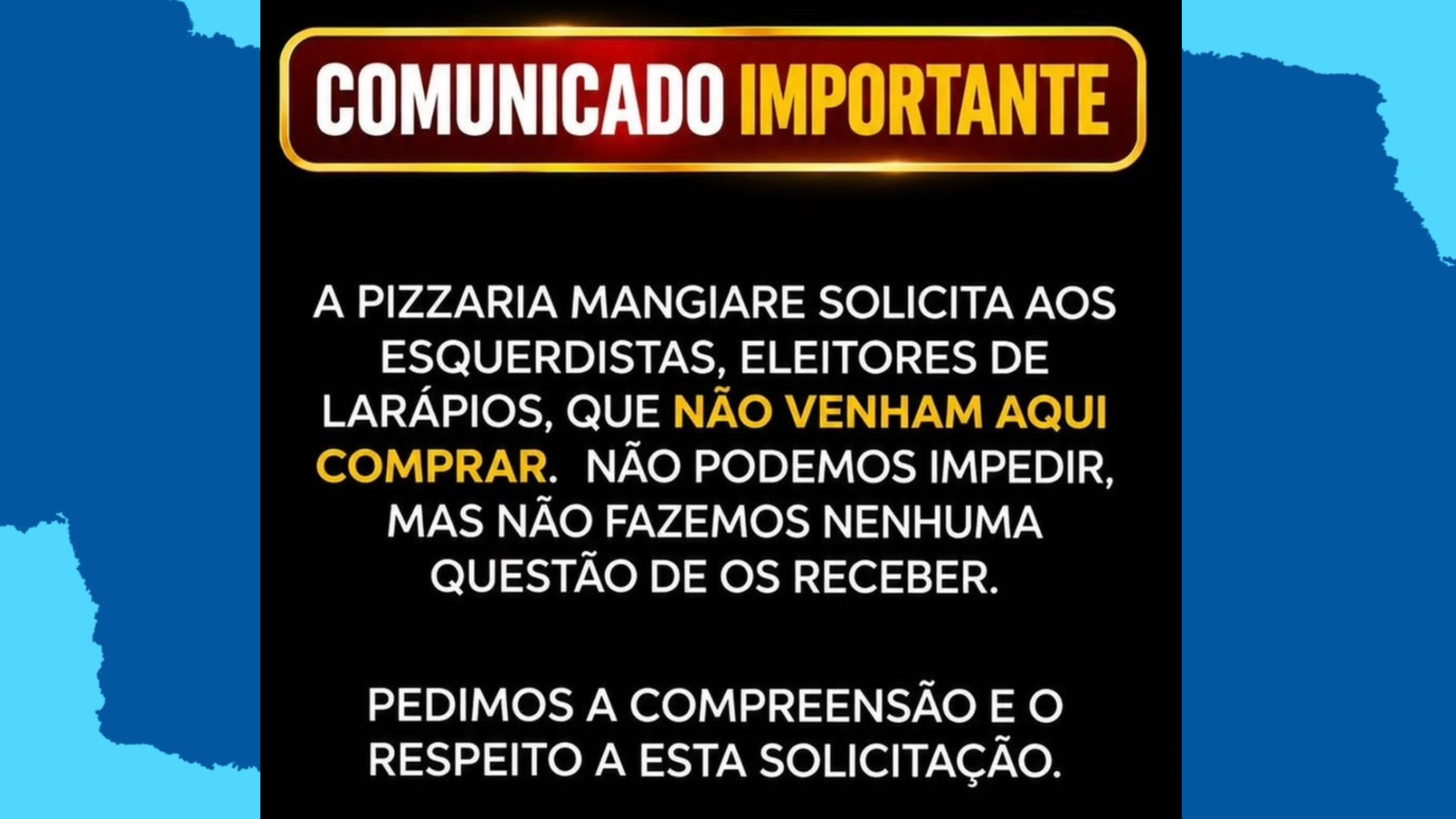 MP averigua pizzaria que pediu para clientes de esquerda não frequentarem local, em João Pessoa