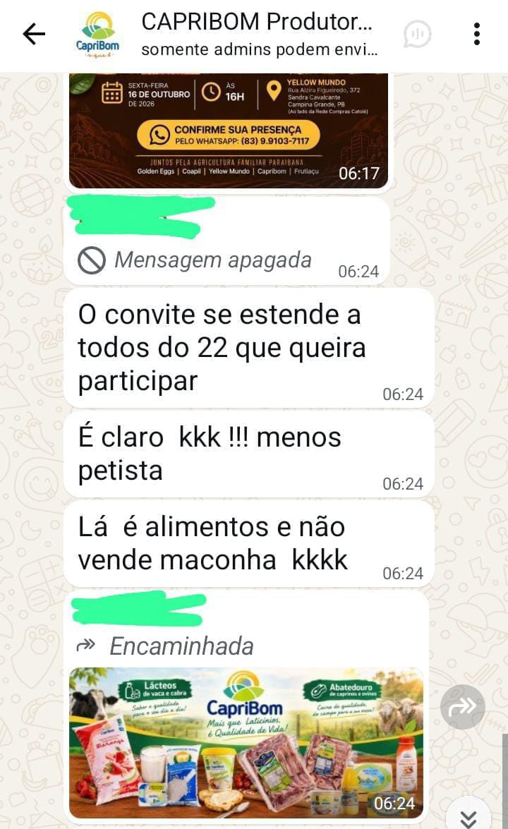 Polêmica com mensagens contra petistas leva Capribom a divulgar nota com pedido de desculpas