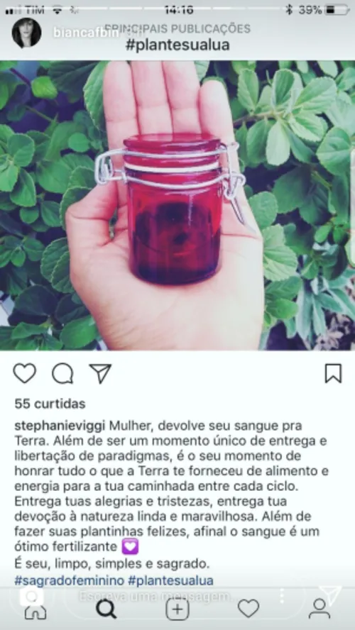 
				
					Bianca Bin convida seguidores a 'regar' plantas com menstruação e surpreende
				
				