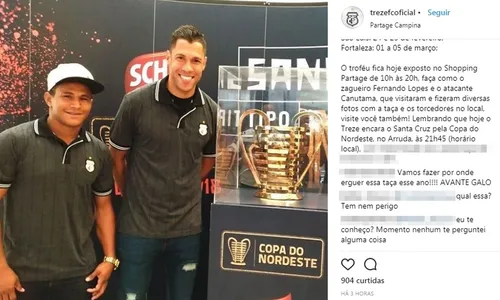 
                                        
                                            Vetados contra o Santa, Fernando Lopes e Canutama "tietam" taça do Nordestão
                                        
                                        