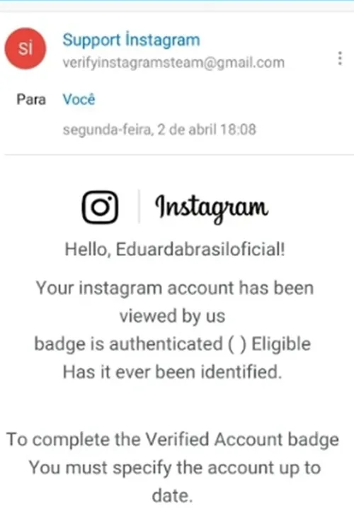 
				
					Eduarda Brasil tem perfil no Instagram hackeado
				
				