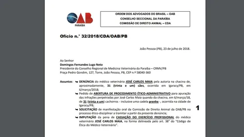 
				
					OAB pede cassação do registro de ex-secretário envolvido em matança de cães
				
				