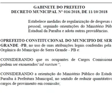 Prefeito de Serra Grande exonera todos comissionados e prestadores de serviço do município