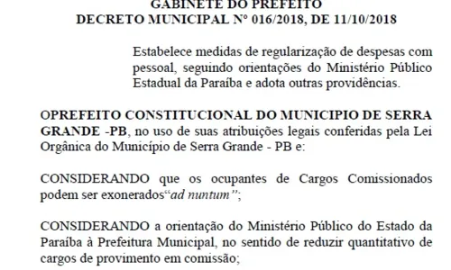 
                                        
                                            Prefeito de Serra Grande exonera todos comissionados e prestadores de serviço do município
                                        
                                        