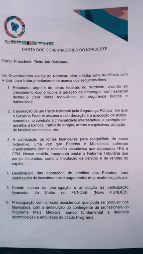 
				
					Governadores do NE cobram segurança e ações para retomada econômica a Bolsonaro
				
				