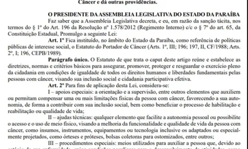 
                                        
                                            Estatuto do Portador de Câncer é publicado no Diário Oficial
                                        
                                        