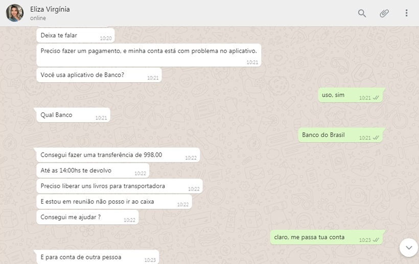 
				
					Vereadora Eliza Virgínia tem WhatsApp clonado para pedir dinheiro a contatos
				
				