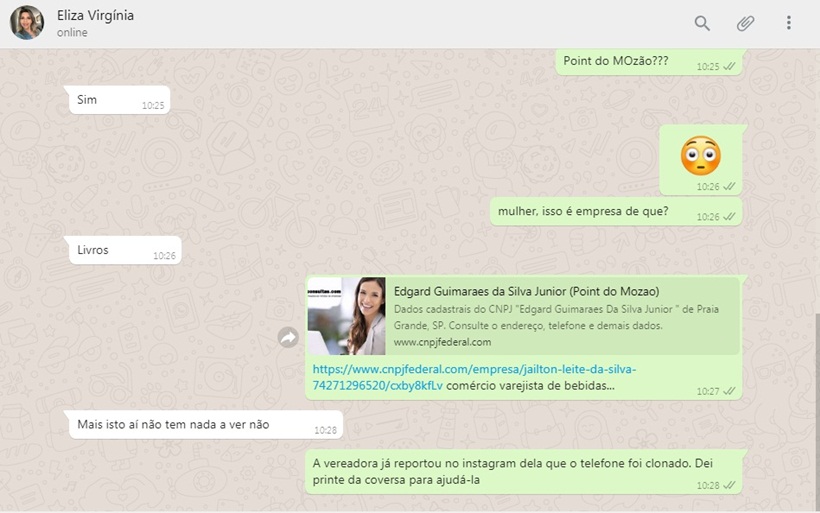 
				
					Vereadora Eliza Virgínia tem WhatsApp clonado para pedir dinheiro a contatos
				
				