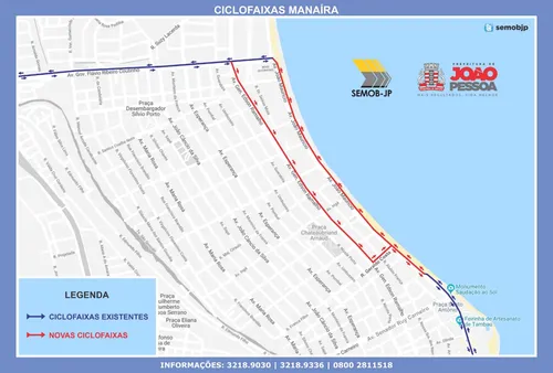 
				
					Nova ciclofaixa da orla de João Pessoa interliga Tambaú e Retão de Manaíra
				
				