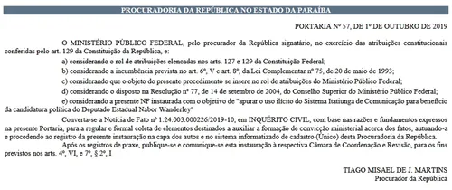 
				
					Inquérito do MPF investiga suposto uso político de rádio de Patos por deputado estadual
				
				