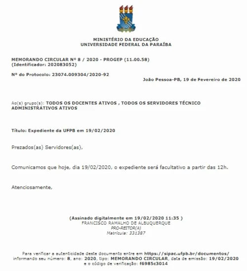 
				
					UFPB decreta ponto facultativo por causa da paralisação das polícias
				
				