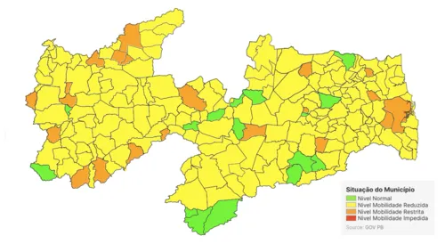 
				
					Flexibilização: 185 cidades da PB estão com bandeira amarela; veja mapa completo
				
				