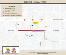 Trechos da Avenida Júlia Freire serão interditados a partir deste sábado para obras da Cagepa