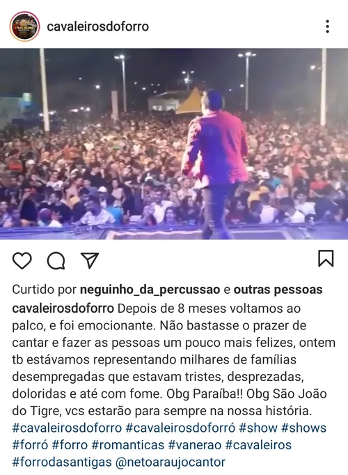
				
					Prefeito eleito de São João do Tigre provoca aglomeração com show de forró em festa
				
				