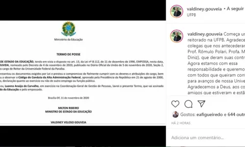 
				
					Valdiney Gouveia é empossado pelo MEC como reitor da UFPB
				
				