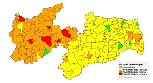 
				
					Levantamento mostra aumento no número de cidades da PB com ‘bandeira laranja’
				
				