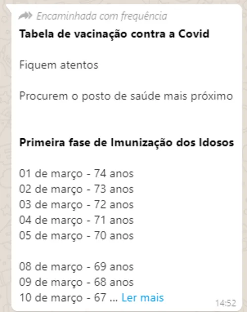 
				
					Saúde de CG diz que é fake calendário de vacinação que circula nas redes sociais
				
				