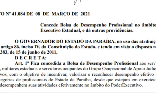 
                                        
                                            Governo da PB concede bolsa de desempenho profissional a grupos de servidores
                                        
                                        