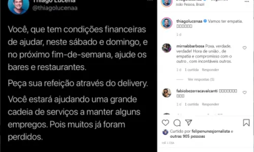 
				
					Vereador de João Pessoa inicia movimento para fortalecer pedidos online em bares e restaurantes
				
				