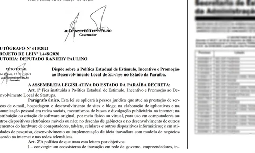 
                                        
                                            Governador da Paraíba veta projeto de lei de incentivo a startups
                                        
                                        