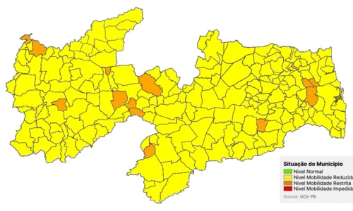 
				
					Paraíba passa a ter 100% dos municípios em bandeiras laranja e amarela
				
				