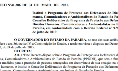 
                                        
                                            Governo cria Programa de Proteção aos Defensores de Direitos Humanos, Comunicadores e Ambientalistas da PB
                                        
                                        