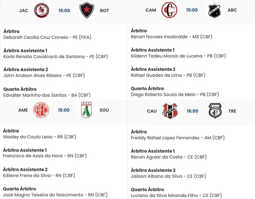 
				
					CBF divulga árbitros para jogos dos times paraibanos nas rodadas 7 e 8 do Brasileirão
				
				