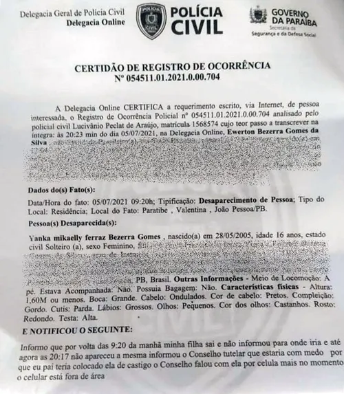 
				
					Adolescente está desaparecida há mais de 24h após sair de casa levando apenas o celular
				
				