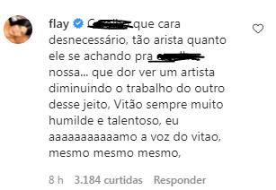 
				
					Flay defende Vitão em polêmica: “que dor ver um artista diminuindo o outro”
				
				