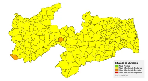 
				
					Paraíba persiste com duas cidades em bandeira laranja pela 7ª semana
				
				