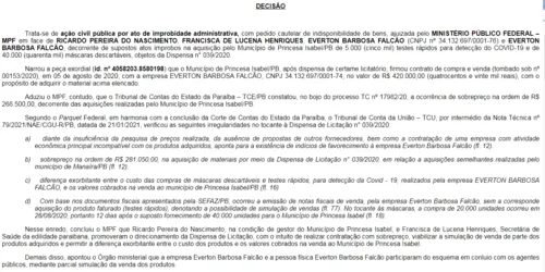 
				
					Justiça manda bloquear bens de prefeito, secretária de saúde e empresa investigada em compras da Covid-19
				
				