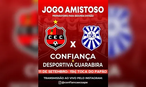 
				
					Confiança-PB encara a Desportiva Guarabira em amistoso visando a 2ª divisão do Paraibano
				
				