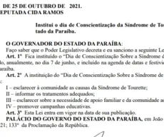 Lei cria Dia de Conscientização da Síndrome de Tourette, na Paraíba
