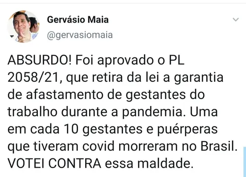 
				
					Câmara aprova volta de gestantes ao trabalho presencial após imunização contra Covid; confira votos de paraibanos
				
				