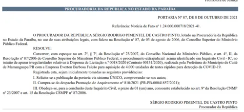 
				
					MPF investiga compra de 4 mil testes da Covid-19 em prefeitura da Paraíba
				
				