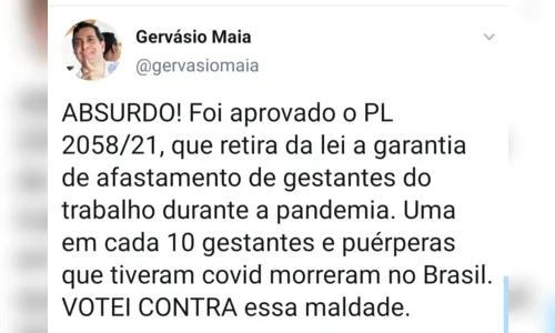 
				
					Câmara aprova volta de gestantes ao trabalho presencial após imunização contra Covid; confira votos de paraibanos
				
				