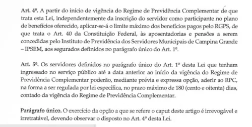 
				
					Com pedido de urgência, PMCG manda para Câmara projeto que cria Regime de Previdência Complementar
				
				