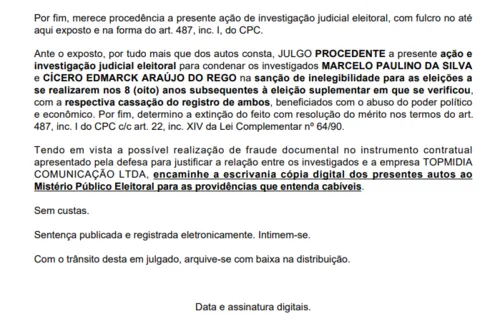 
				
					Justiça cassa chapa eleita em setembro e Gado Bravo poderá ter novas eleições
				
				