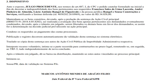 
				
					Justiça manda bloquear bens de ex-prefeito paraibano, construtora e mais duas pessoas
				
				