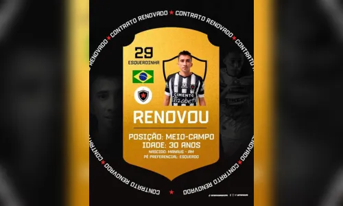 
				
					Botafogo-PB anuncia renovação com o meia Esquerdinha, quinto nome confirmado pelo clube
				
				