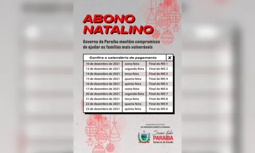 
				
					Divulgado calendário do Abono Natalino e do pagamento de servidores estaduais da Paraíba
				
				