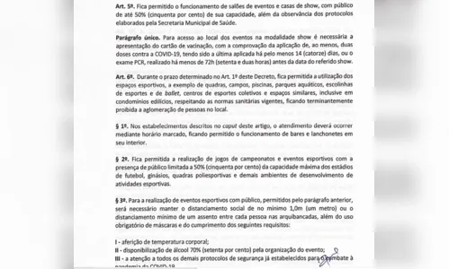 
				
					Prefeitura de Campina Grande publica novo decreto com regras para shows, restaurantes e jogos de futebol
				
				