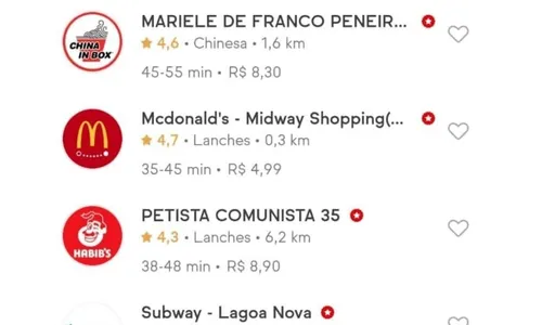 
                                        
                                            Aplicativo Ifood sofre ataque e nomes de restaurantes são trocados por ofensas políticas
                                        
                                        