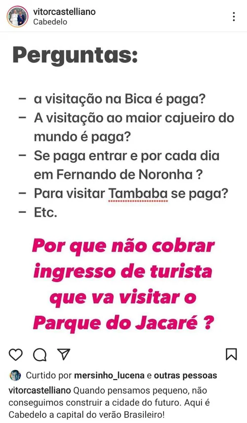 
				
					Aqui é Cabedelo: prefeitura quer fim da "apropriação turística" e planeja cobrar por atrações
				
				