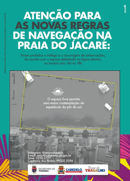 
				
					Prefeitura de Cabedelo limita área de navegação na área do pôr do sol do Jacaré
				
				