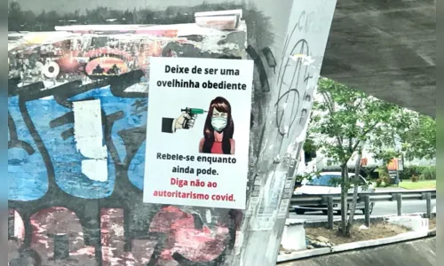 
				
					Negacionistas espalham cartazes contra vacina da covid-19 em viaduto de Campina Grande
				
				