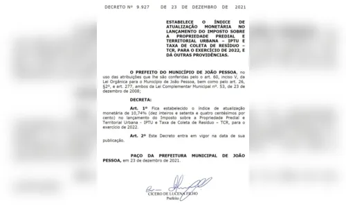 
				
					Contas de 2022: prefeitura de João Pessoa reajusta IPTU e TCR em 10,74%
				
				