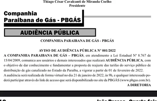 
				
					Aprovado reajuste na tarifa de água da Paraíba e PBgás marca audiência para debater aumento
				
				