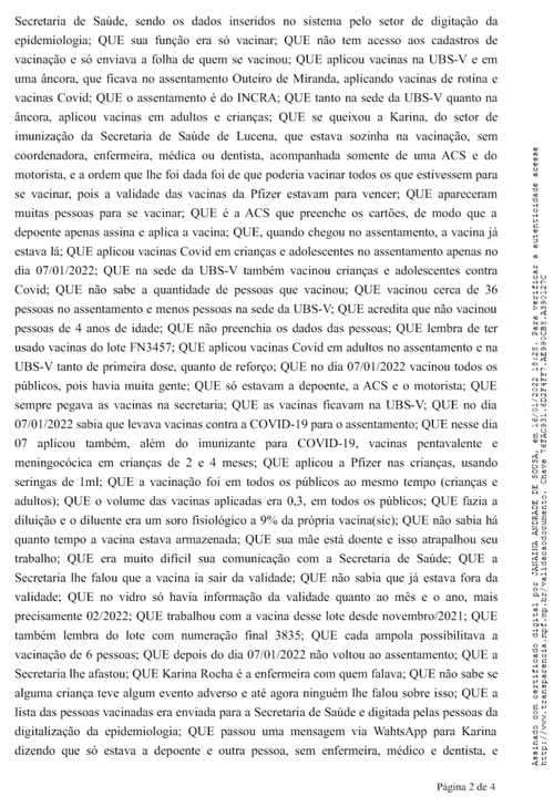 
				
					Caso de Lucena: técnica diz que recebeu ordem de vacinar 'todas as pessoas'; veja documento
				
				